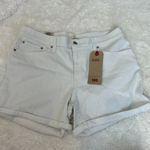 Levi’s Denim Mid Length Shorts‎ Size 33 Mid Rise Pockets Casual Striped Women - Picture 1 of 7
